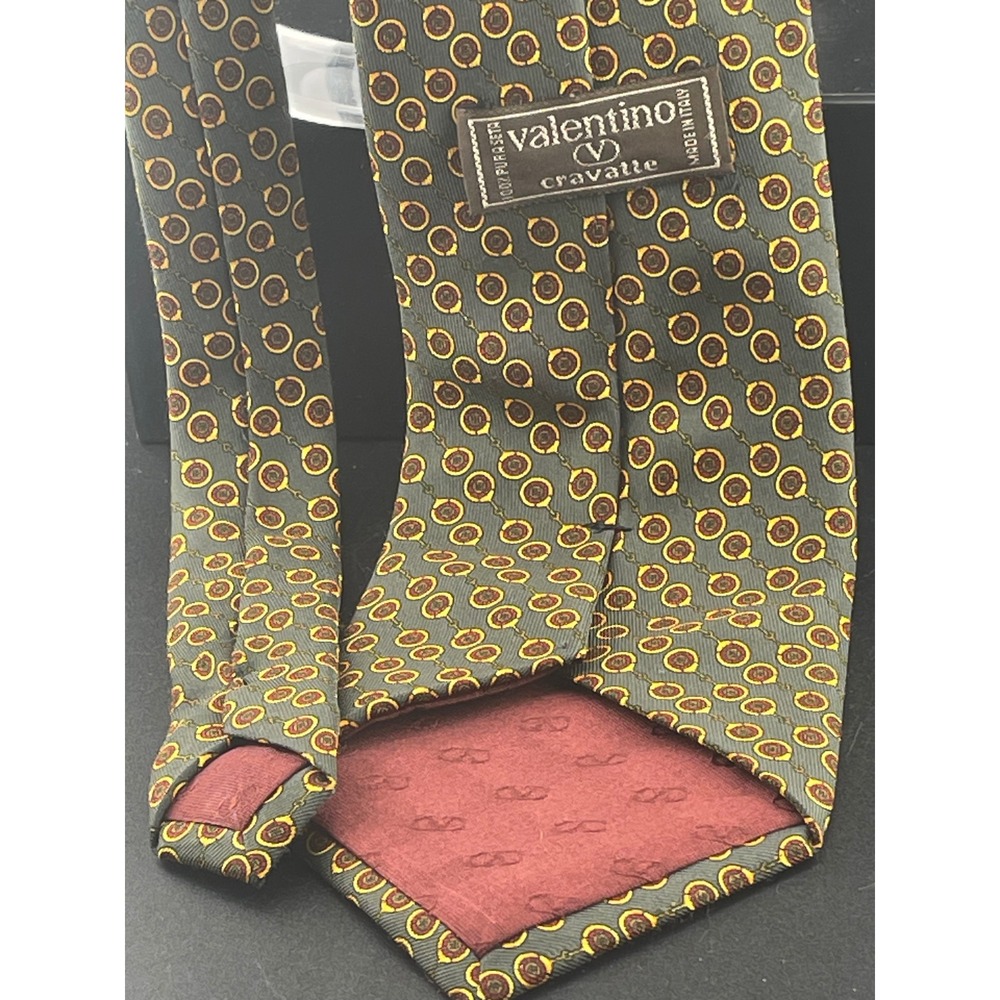 Vintage‎ Valentino Cravatte Silk Tie Gray Horsebit Medallion Geometric Italy - Picture 9 of 10